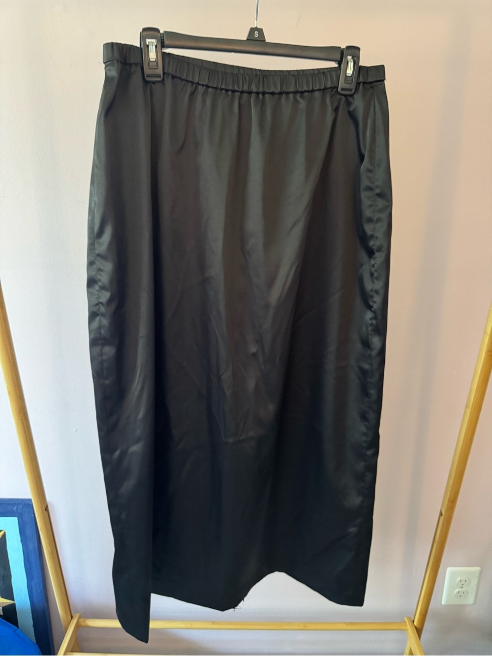 Classic Black Satin Maxi Skirt with slit in back - Sleek Everyday Style
